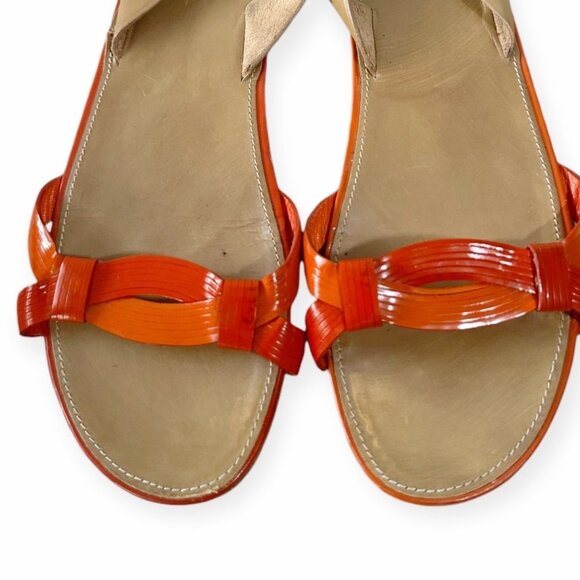 Prada Flat‎ Sling Back Sandal, Orange Patent,  Size 38.5 EU - Picture 9 of 14